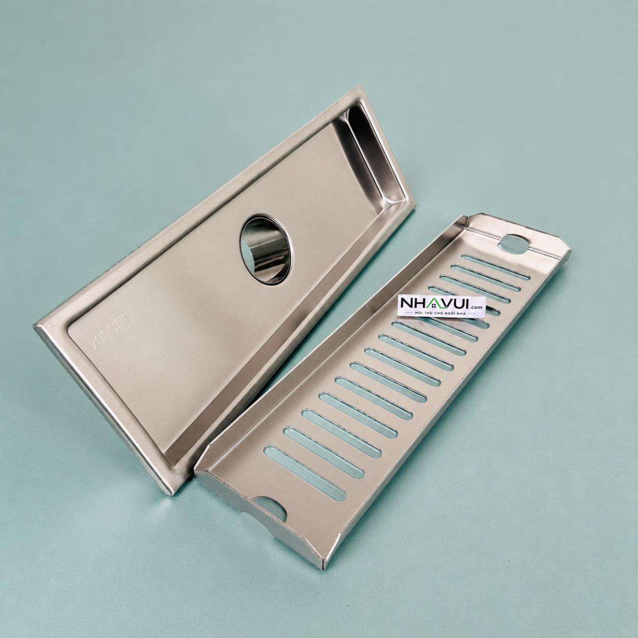 Phễu thoát sàn dài inox SUS304 300x100 mm Ø42